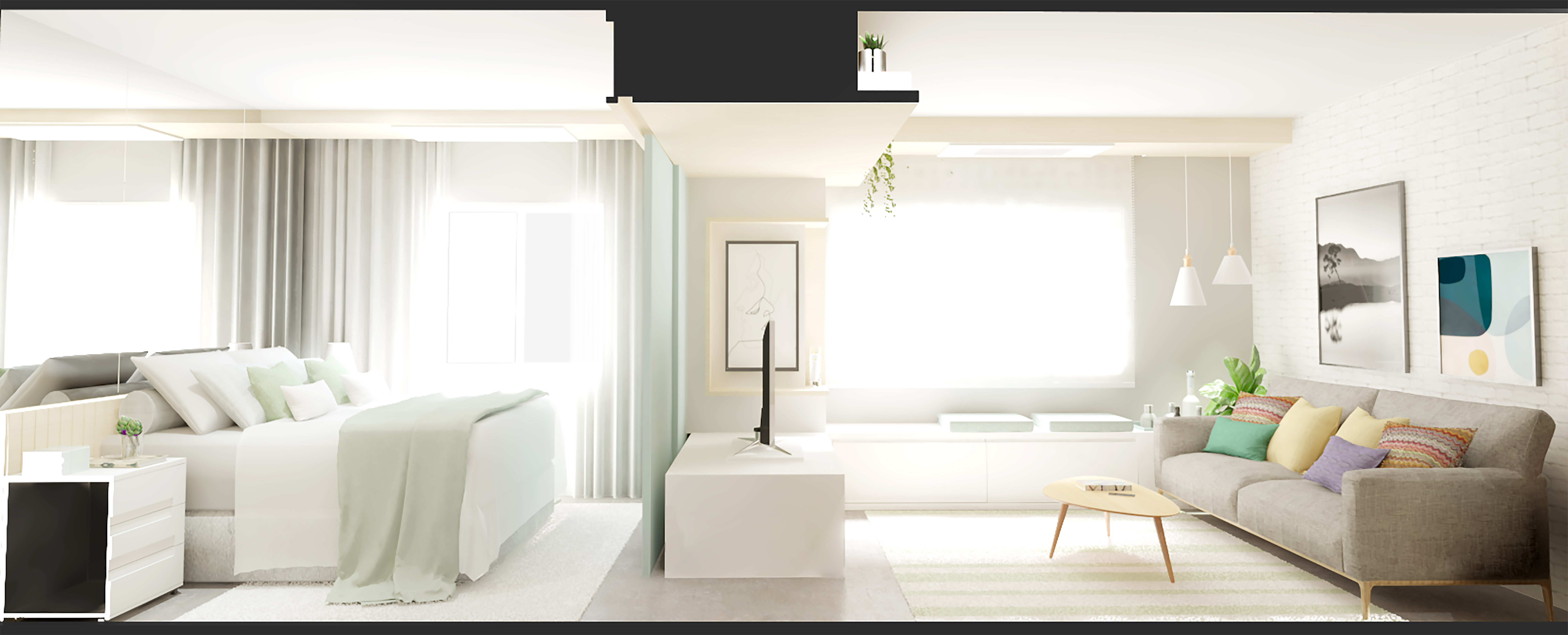 Quarto e Sala obra Jardins - Projeto