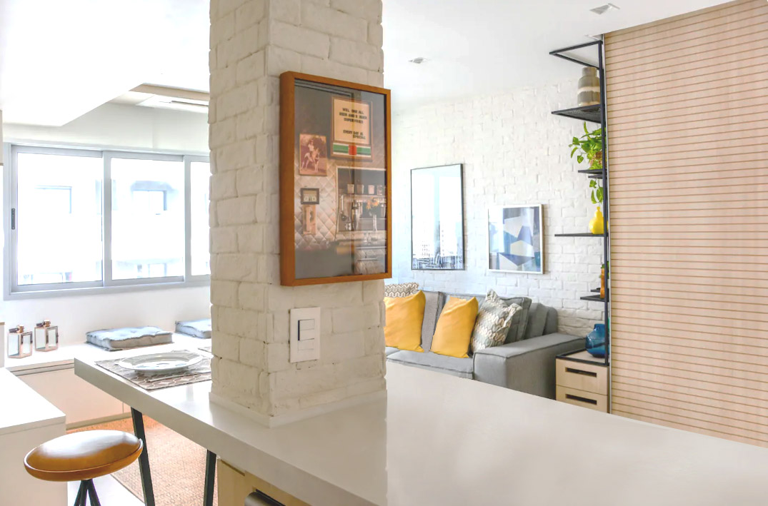 Cozinha e sala integrados obra Jardins - Finalizada